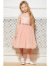 Nude Pink Lace Tulle Keyhole Corset Back Flower Girl Dress